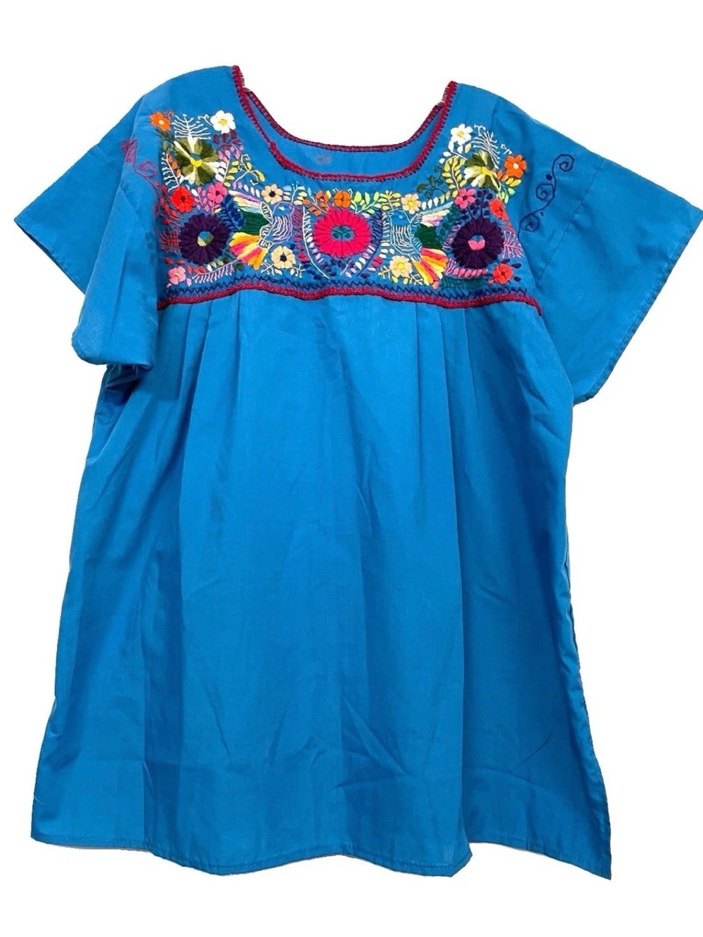 Hand-Embroidered Blue Mexican Peasant Top